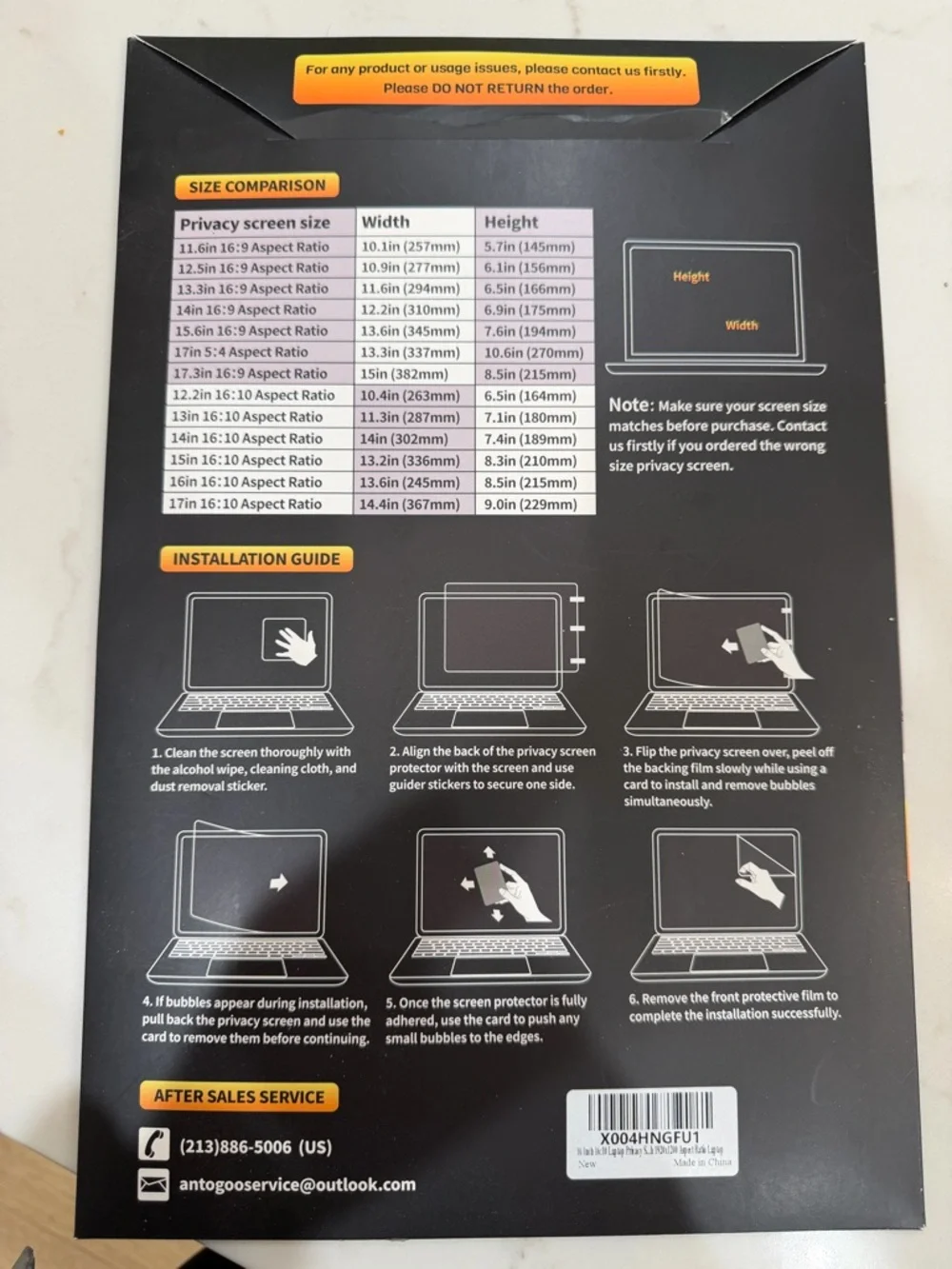 Antogoo V Privacy Screen Protector -16 Inch 16:10 Laptop Anti Blue Light Glare